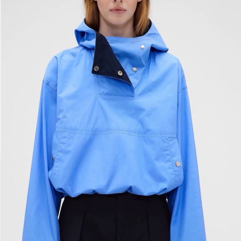NWT GAP Victoria Beckham Women's Blue Hooded Anorak Jacket Elastic Waist M